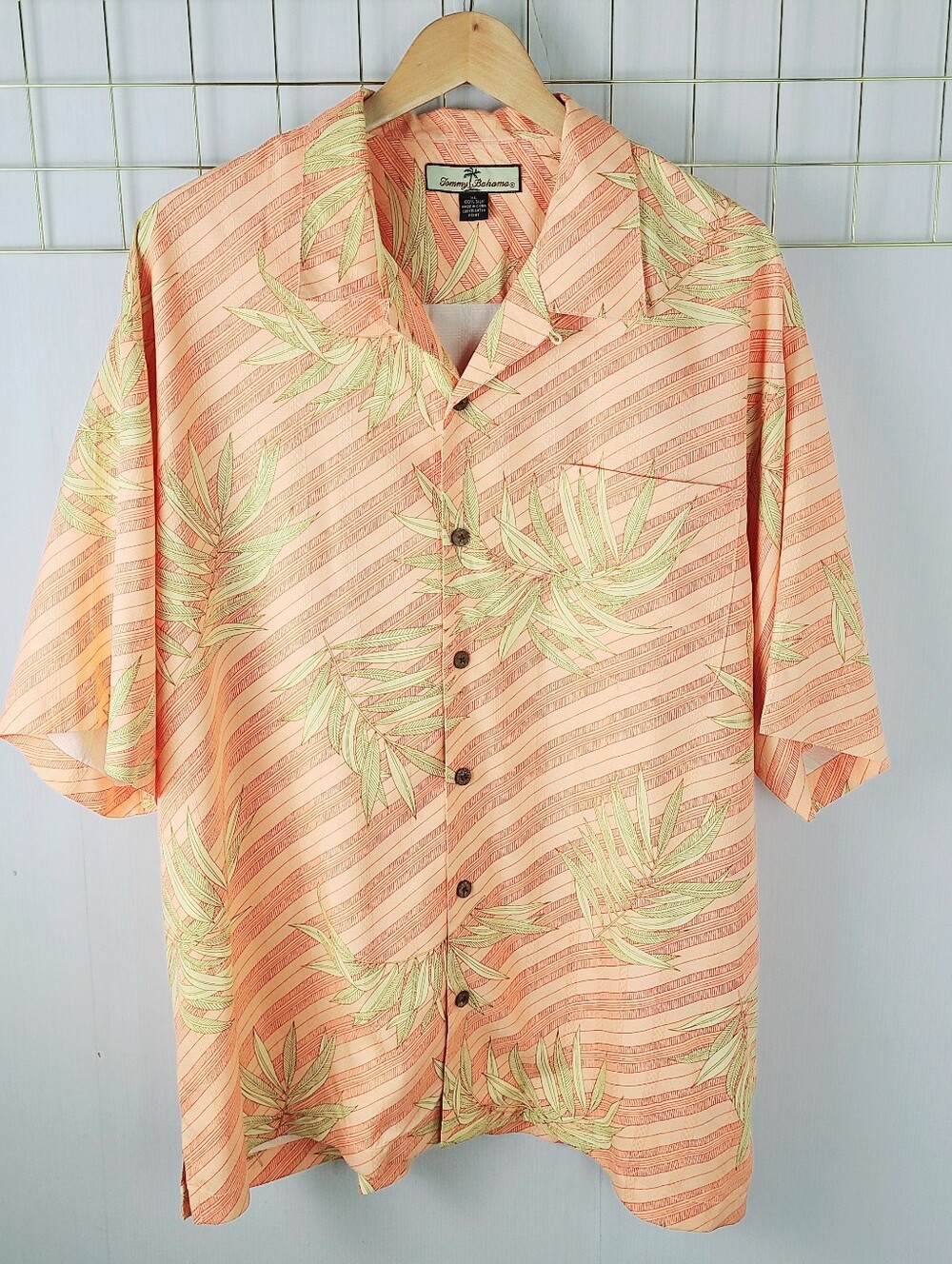 Tommy Bahama Silk Palm Print Peach Button Down Shirt